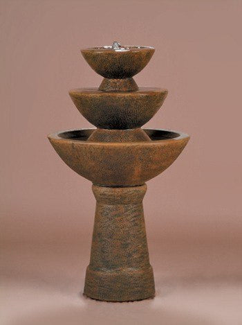 Tall three tier garden fountain with colorful bowls