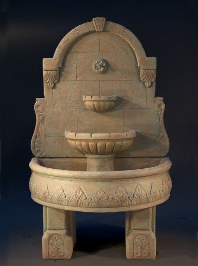 Outdoor wall water fountain with pedestals in a Bavarian style