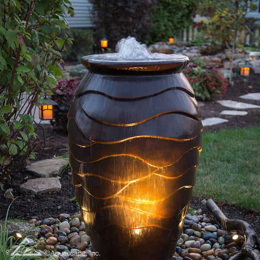 Image of a scalloped urn fountain kit standing 45 inches tall