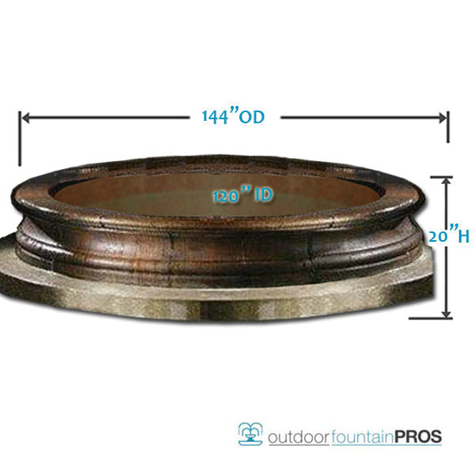 Image of a large stone fountain basin, 12 feet in diameter.