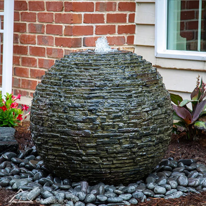 Stacked slate sphere fountain kit 32 inch diameter
